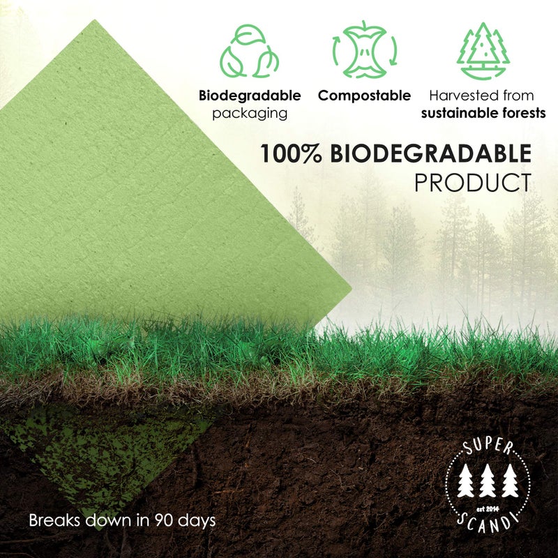 SUPERSCANDI 10 Pack Swedish Dishcloths for Kitchen - 100% Biodegradable & Compostable Reusable Paper Towels Washable, Food-Safe & Without Plastic - Dish Rags Suitable for Any Surface, Apple Green - Image 5